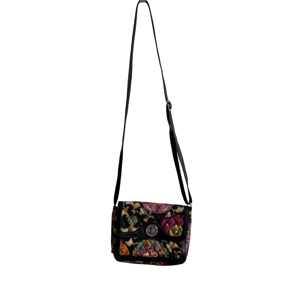 Vera Bradley Patricia Crossbody Suzani Black Floral Turn Lock Bag